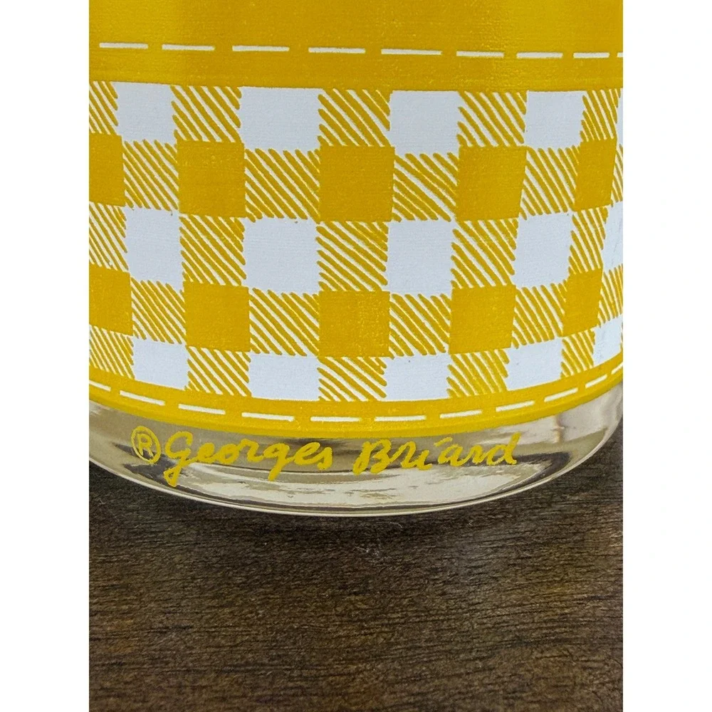 Vintage Georges Briard MCM Bar Lowball Glasses Yellow‎ Gingham Set of 3